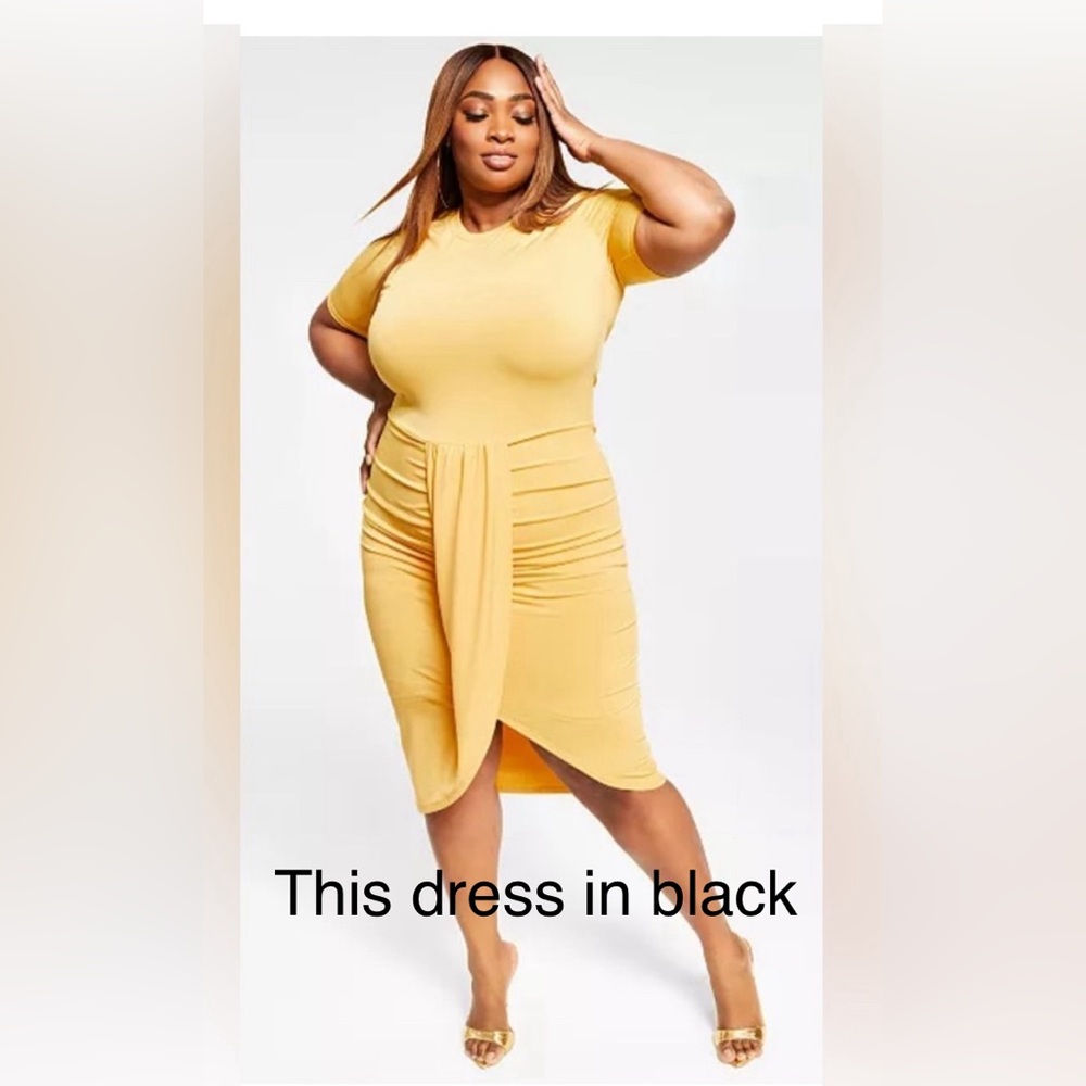 Trendy Plus Size Faux-Wrap Dress, Created for Macy's- COLOR BLACK(not yellow)